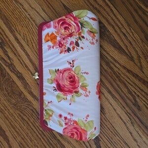 Banana Republic Vibrant Red and Orange Lace Clutch with Intricate Detailing